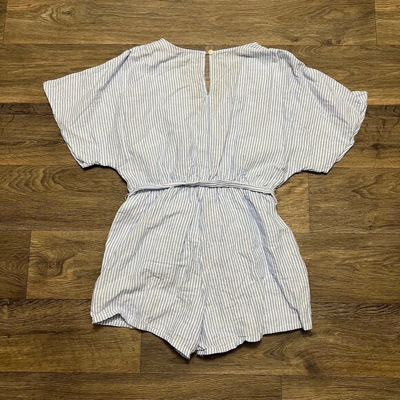 J. Crew Cotton-Linen Beach Romper in Stripe Blue White Size Small Coastal - Picture 11 of 11